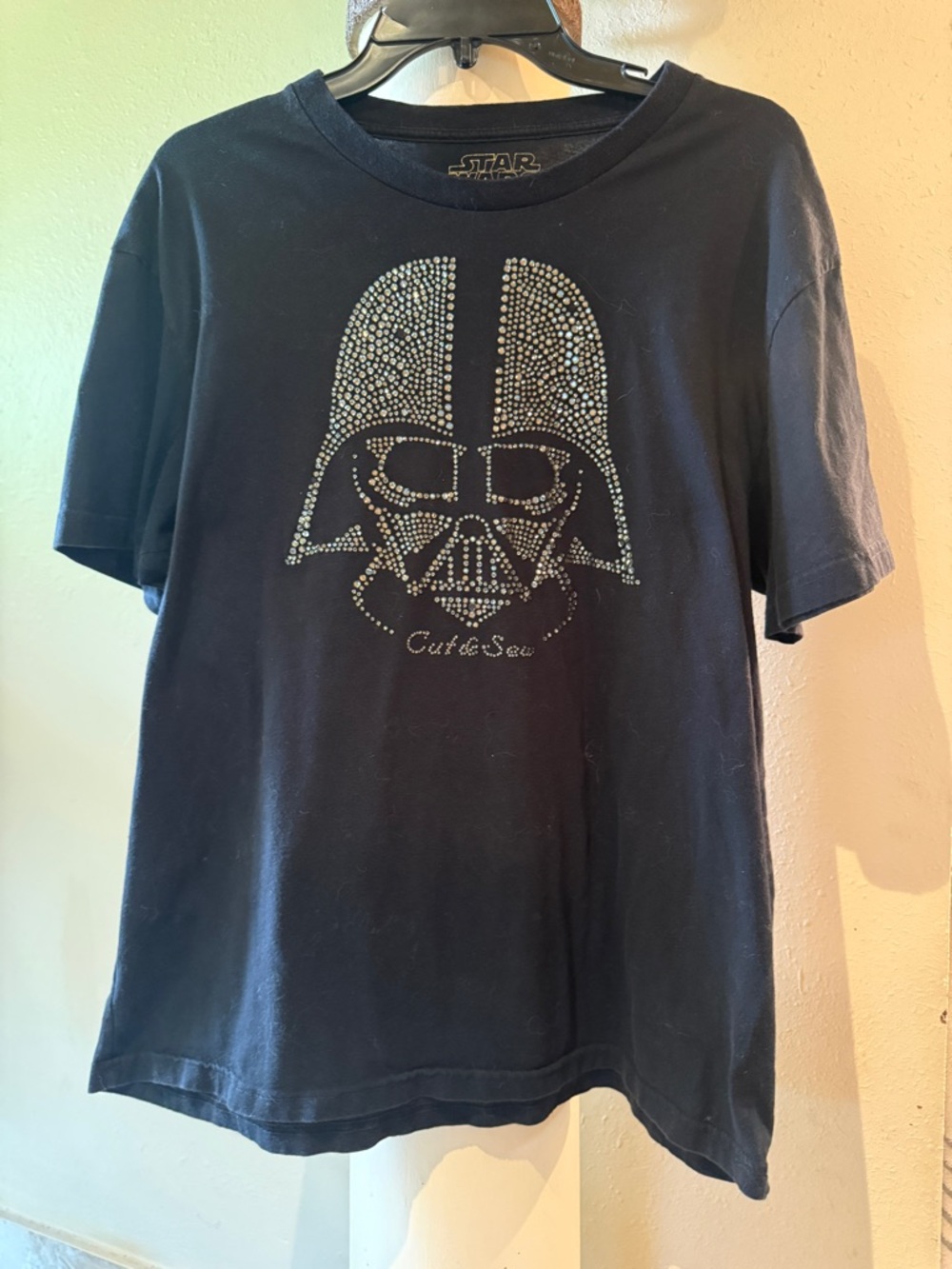 Star Wars Black Short Sleeve Tee with Rhinestone Darth Vader Design